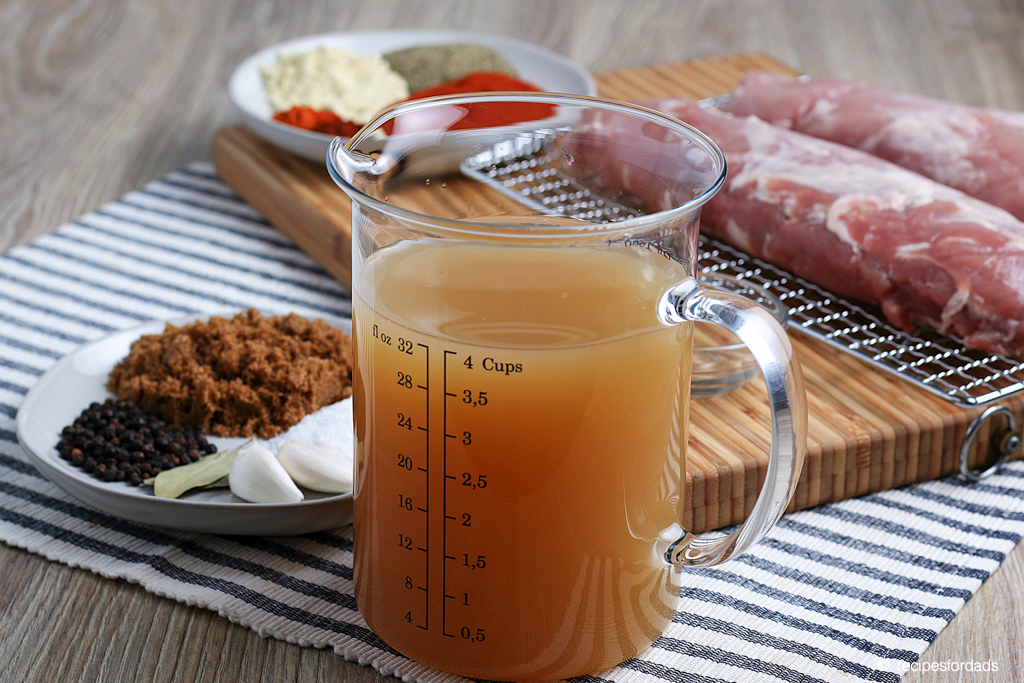 brine used for pork tenderloin displayed on cutting board