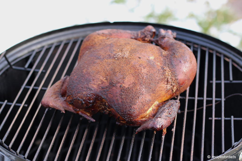 Smoking a whole chicken takes 3½ to 4 hours at 225°F