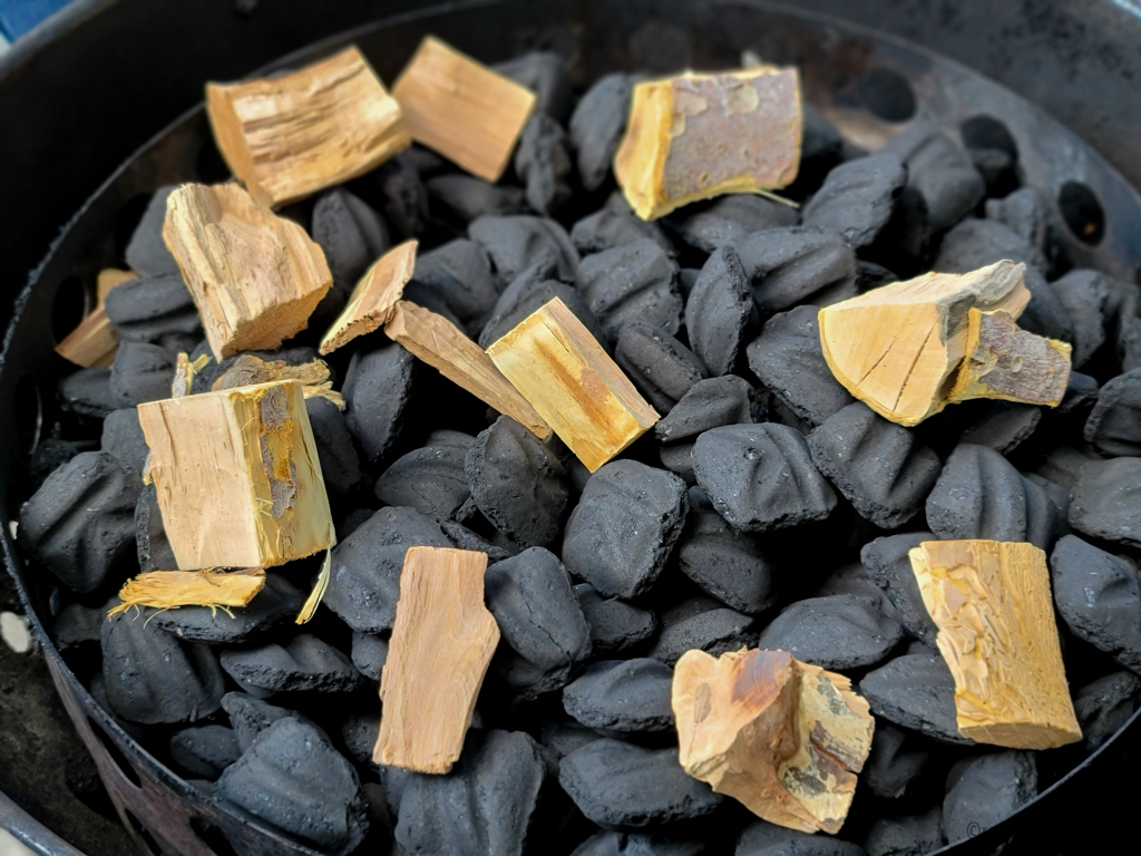 wood chunks with charcoal