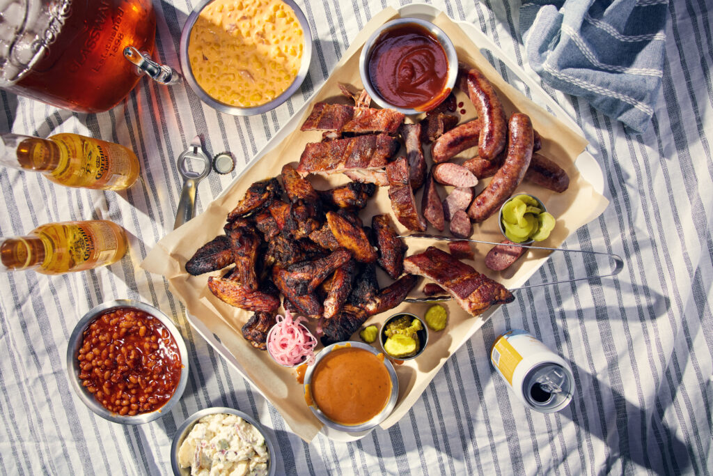 A delicious assortment of barbecue and sides served at Jack Stack Barbecue, a BBQ restaurant in Kansas City