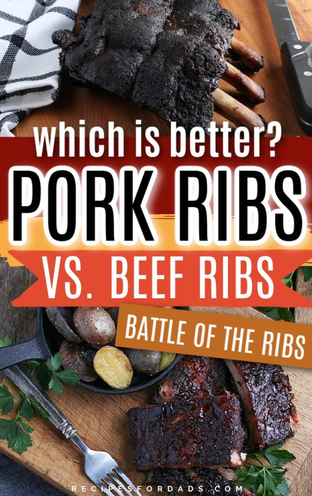 Beef ribs vs. pork ribs, how do the two ribs compare? Pin graphic for Pinterest