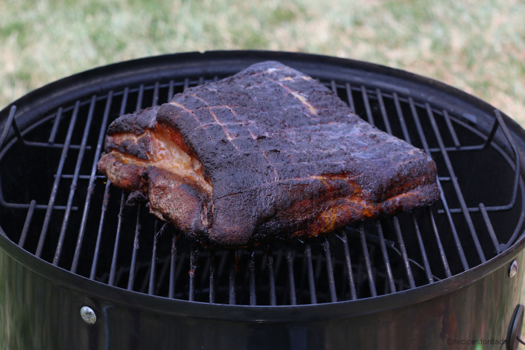 Smoked Pork Belly cooking on a Weber Smoker 