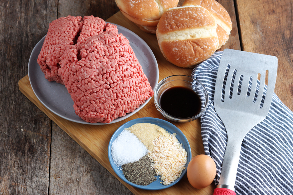 ingredients and seasoning to make burgers