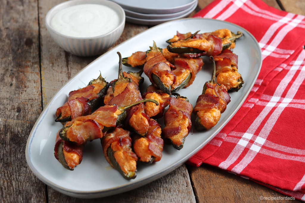 Smoked Jalapeno Poppers served with red napkin