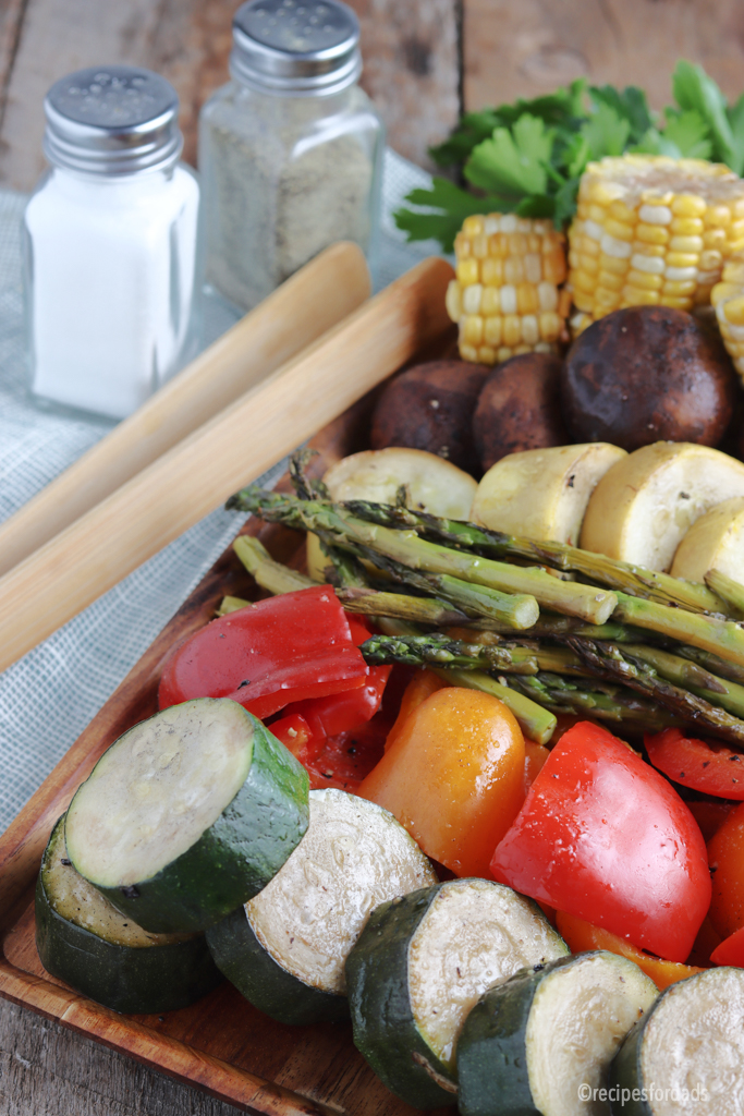 cooked smoked vegetables on serving tray