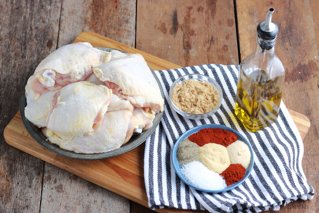 chicken thighs with skin on and seasoning