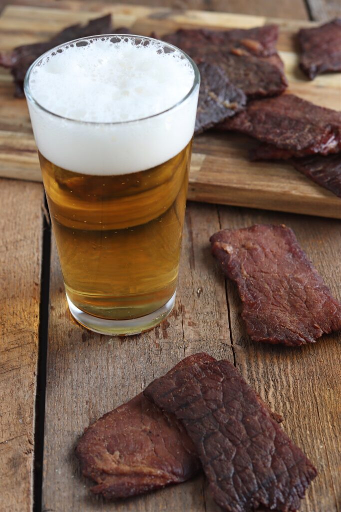 Smoked Beef Jerky served with beer