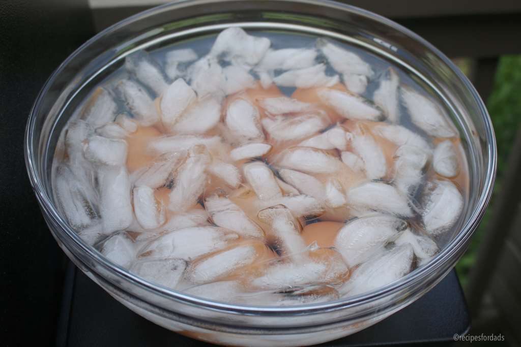 Eggs in ice bath.