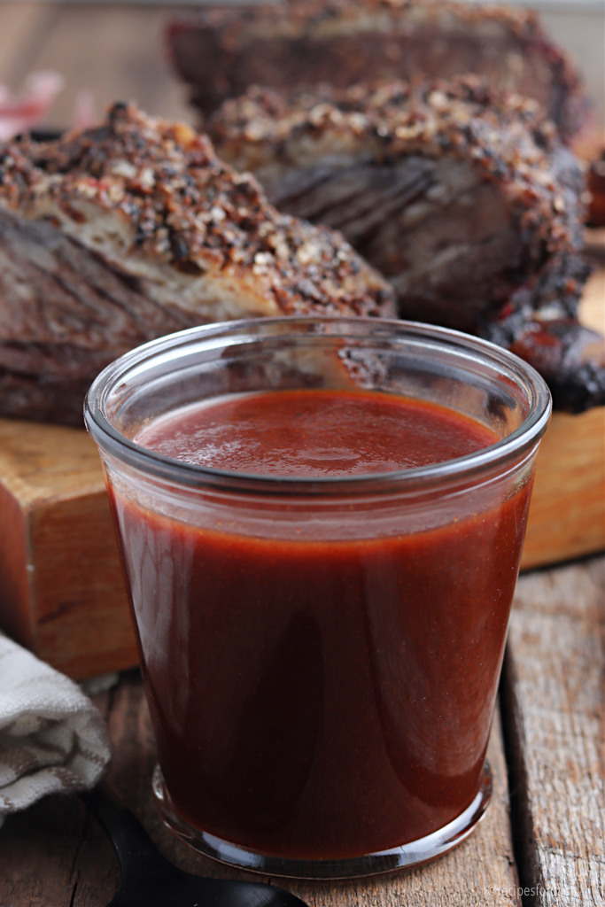 Texas BBQ Sauce in glass container.