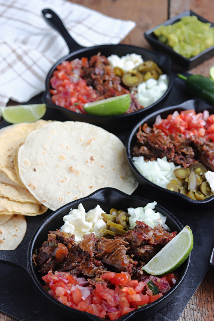 smoked barbacoa served with salsa, cheese and lime