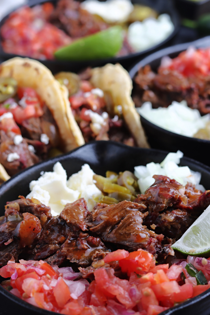 smoked barbacoa served with salsa, cheese and lime