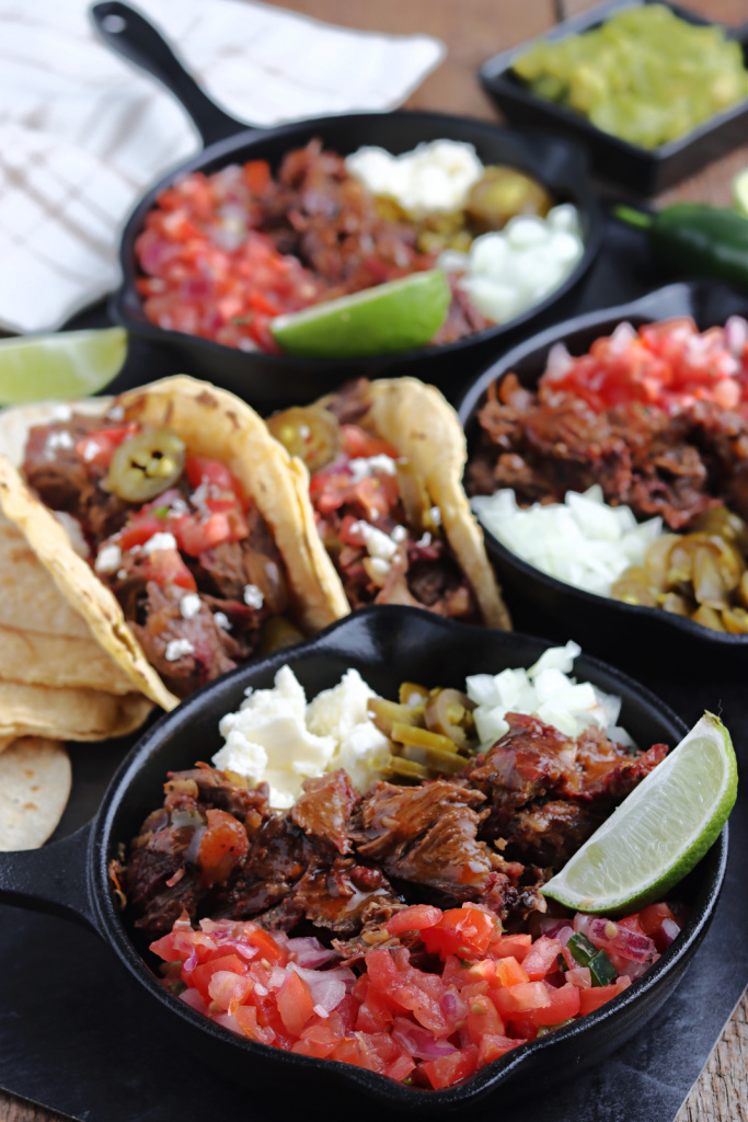 smoked barbacoa served with salsa, cheese and lime