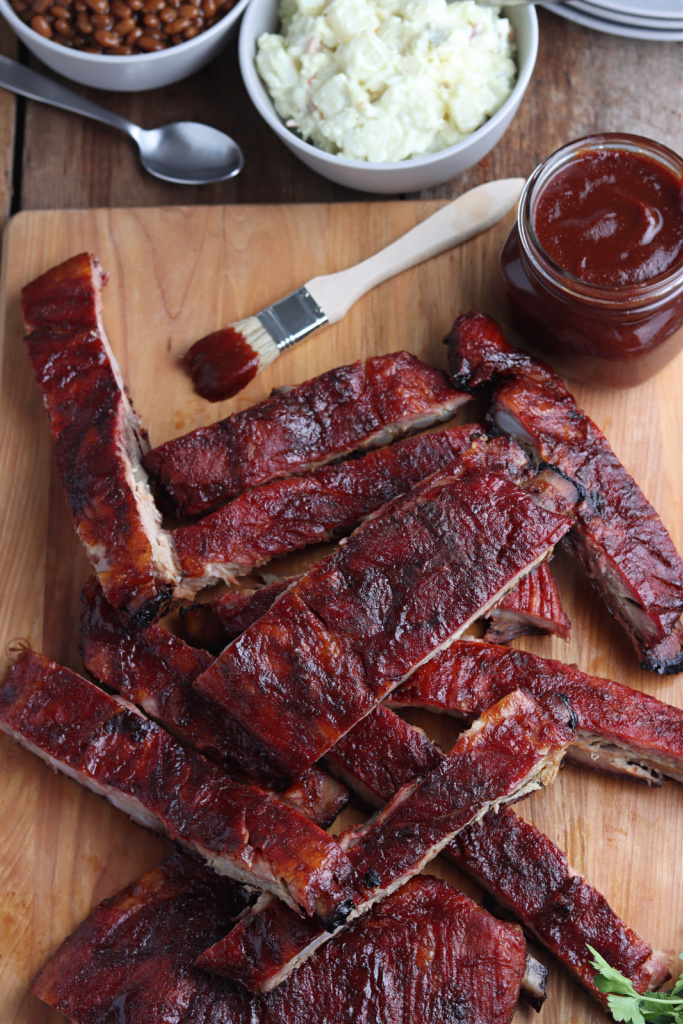 Smoked 321 Pork Ribs on cutting board