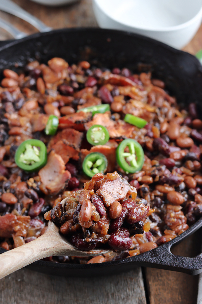 wooden spoon with Smoked Baked Beans