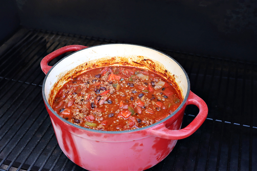 smoked chili cooked on Traeger smoker