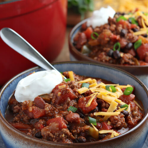 bowl of smoked chili with spoon