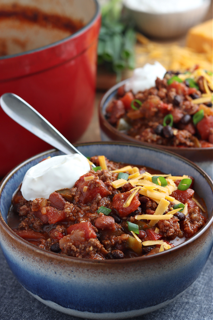 bowl of smoked chili with spoon